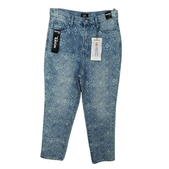 Simple Society Super High Rise Straight Leg Paisley Pattern Jeans Junior's 7 - Picture 1 of 12